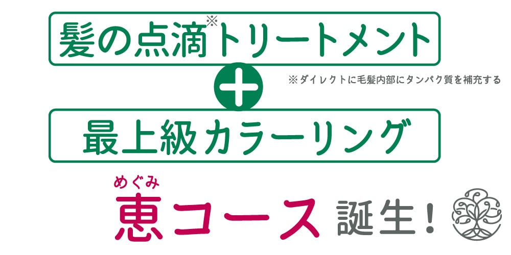 髪の点滴トリートメント＋最上級カラーリング＋頭皮ケアを全て含めた「恵コース」」誕生